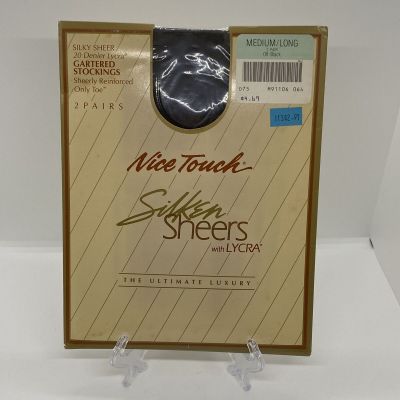 New Nice Touch Silken Sheers 20 denier Pantyhose sz Medium Long-Off Black 2pairs